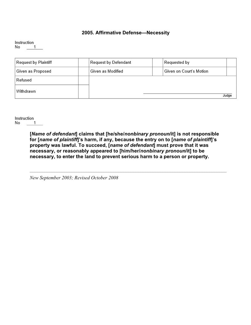 2005. Affirmative Defense Necessity | Pdf Docx | Jury Instructions