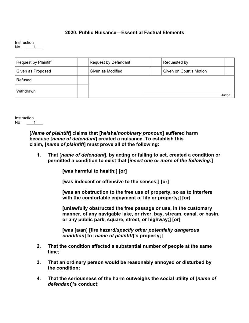 2020. Public Nuisance Essential Factual Elements | Pdf Docx | Jury Instructions