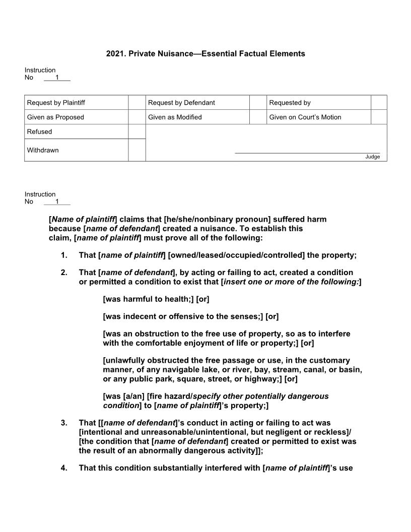 2021. Private Nuisance Essential Factual Elements | Pdf Docx | Jury Instructions