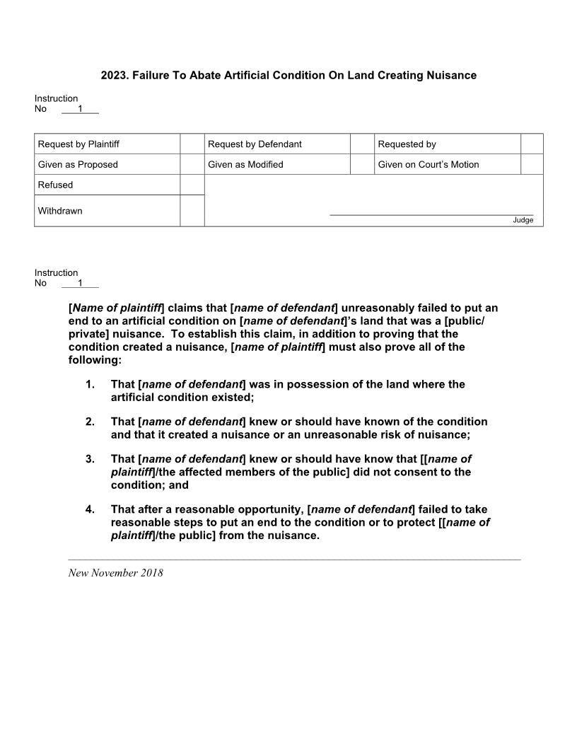 2023. Failure To Abate Artificial Condition On Land Creating Nuisance | Pdf Docx | Jury Instructions