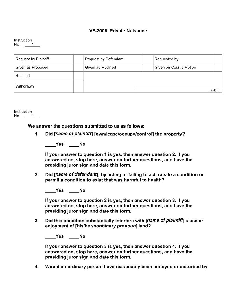 VF 2006. Private Nuisance | Pdf Docx | Jury Instructions