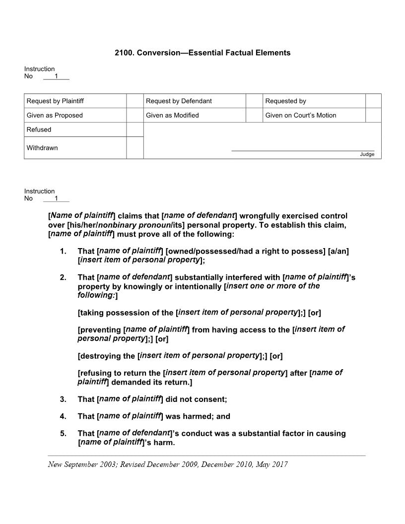 2100. Conversion Essential Factual Elements | Pdf Docx | Jury Instructions