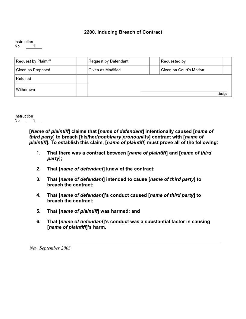 2200. Inducing Breach of Contract | Pdf Docx | Jury Instructions