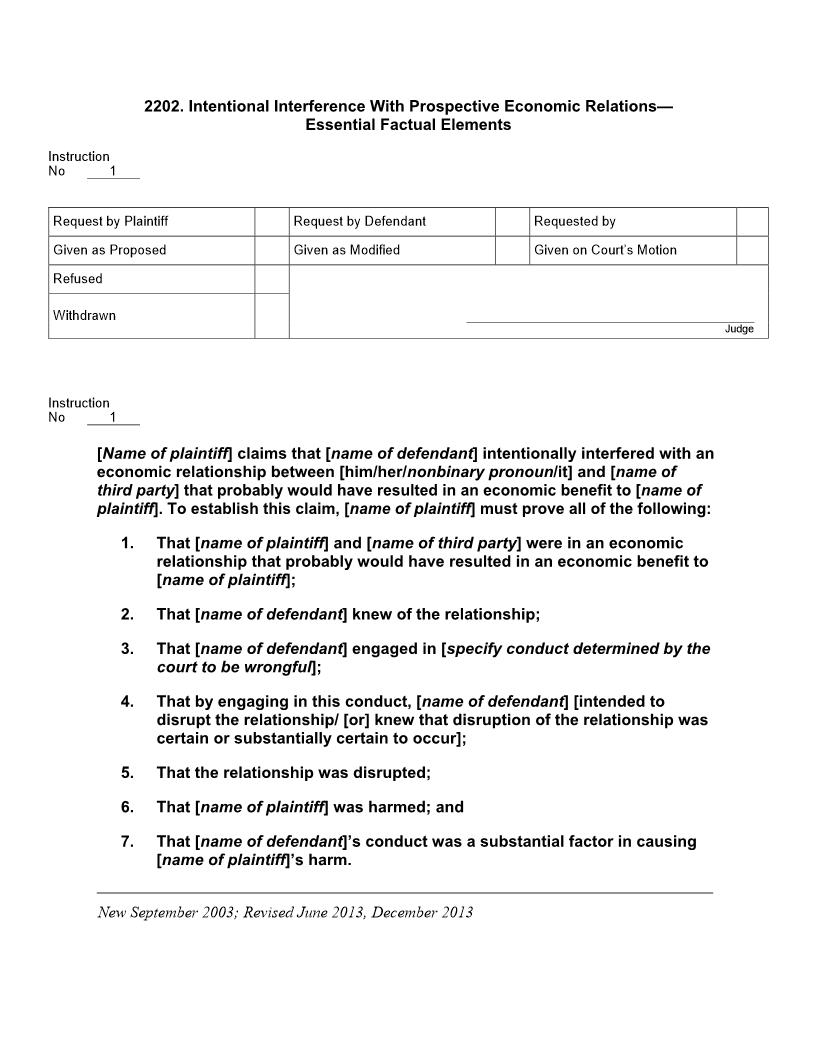 2202. Intentional Interference With Prospective Economic Relations Essential Factual Elements | Pdf Docx | Jury Instructions