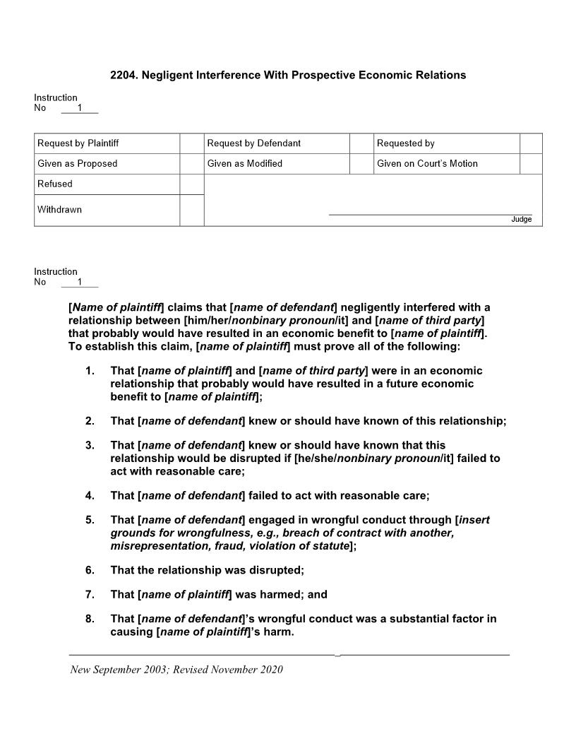 2204. Negligent Interference With Prospective Economic Relations | Pdf Docx | Jury Instructions