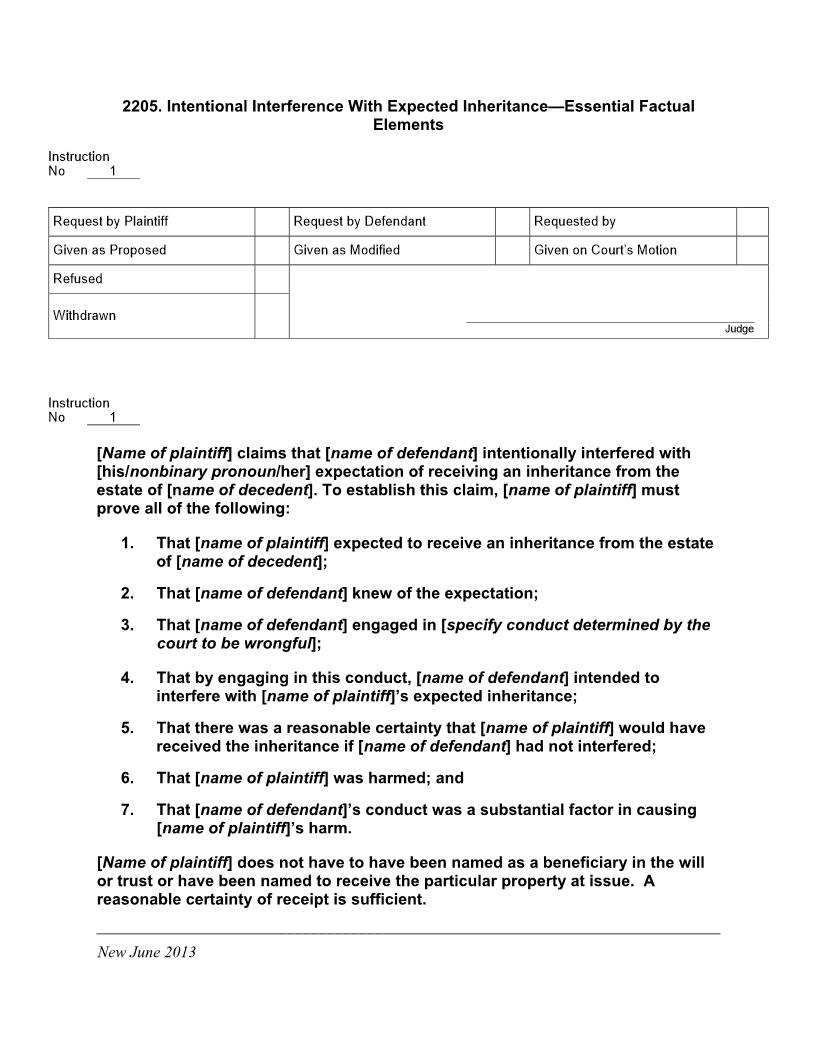 2205. Intentional Interference With Expected Inheritance Essential Factual Elements | Pdf Docx | Jury Instructions