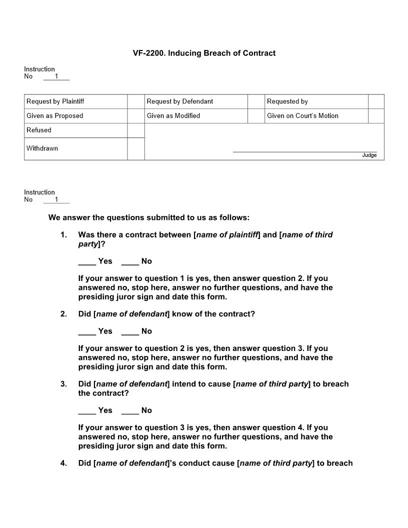VF 2200. Inducing Breach of Contract | Pdf Docx | Jury Instructions
