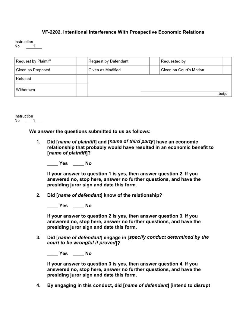 VF 2202. Intentional Interference With Prospective Economic Relations | Pdf Docx | Jury Instructions