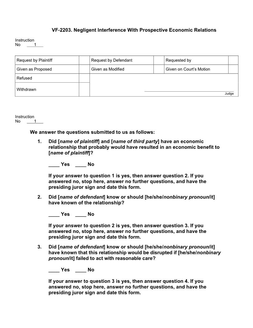 VF 2203. Negligent Interference With Prospective Economic Relations | Pdf Docx | Jury Instructions