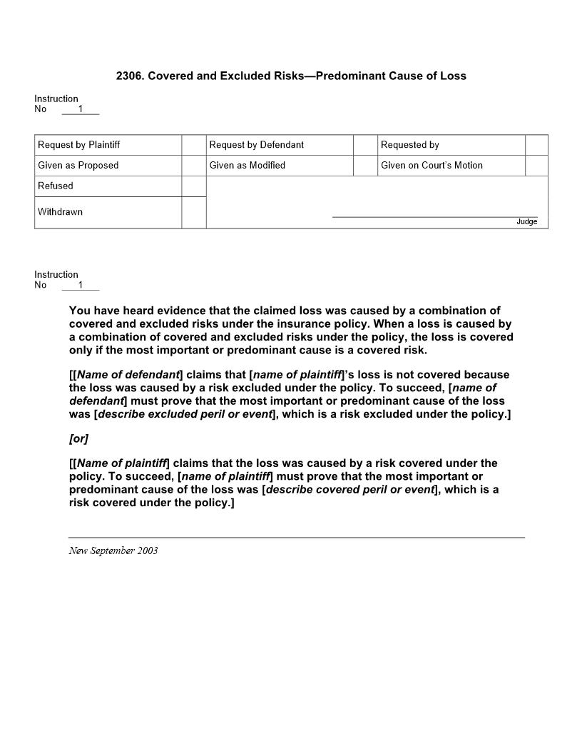 2306. Covered and Excluded Risks Predominant Cause of Loss | Pdf Docx | Jury Instructions
