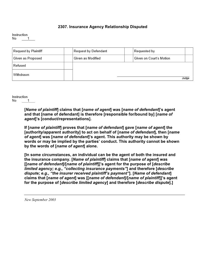2307. Insurance Agency Relationship Disputed | Pdf Docx | Jury Instructions