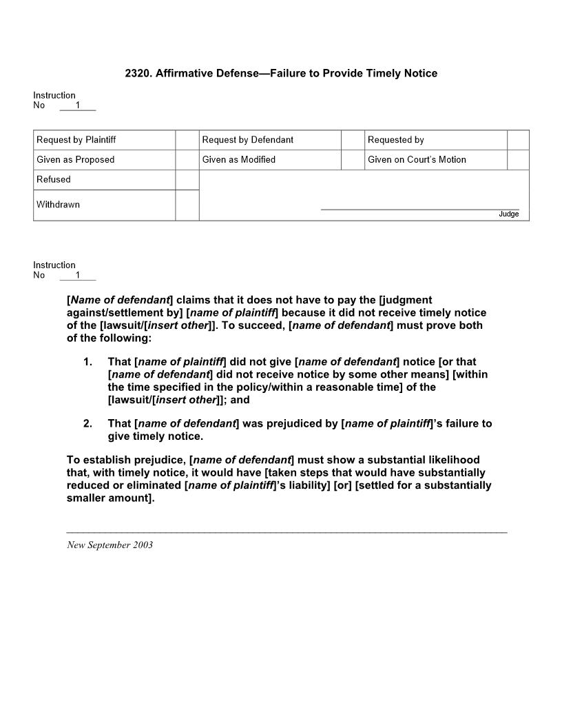 2320. Affirmative Defense Failure to Provide Timely Notice | Pdf Docx | Jury Instructions