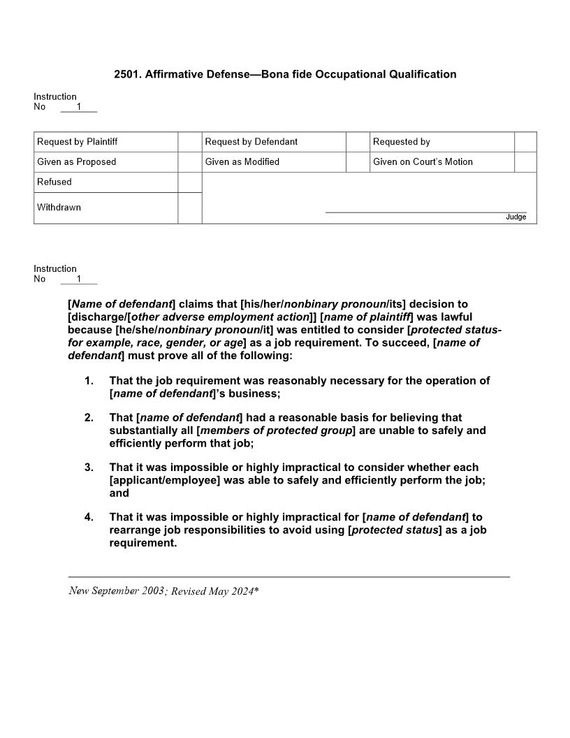 2501. Affirmative Defense Bona fide Occupational Qualification | Pdf Docx | Jury Instructions