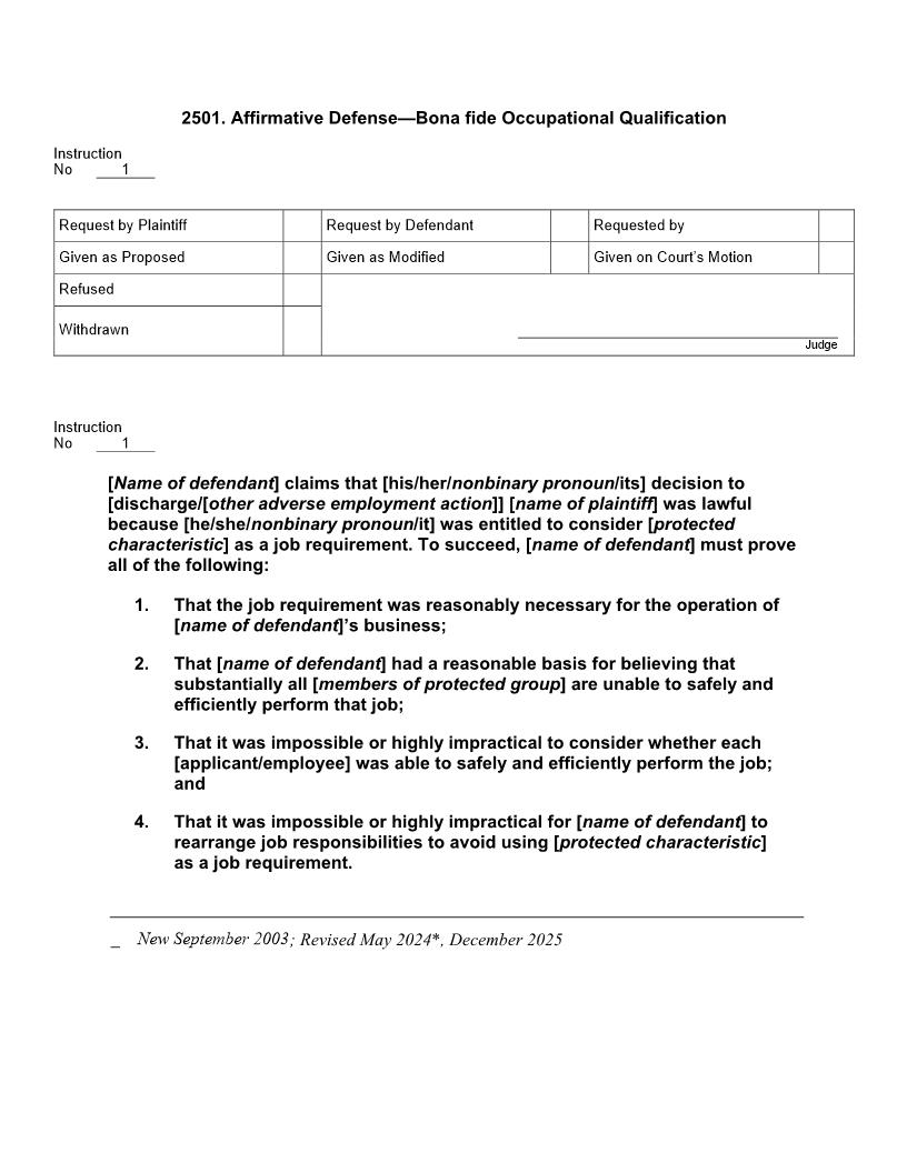 2501. Affirmative Defense Bona fide Occupational Qualification | Pdf Docx | Jury Instructions