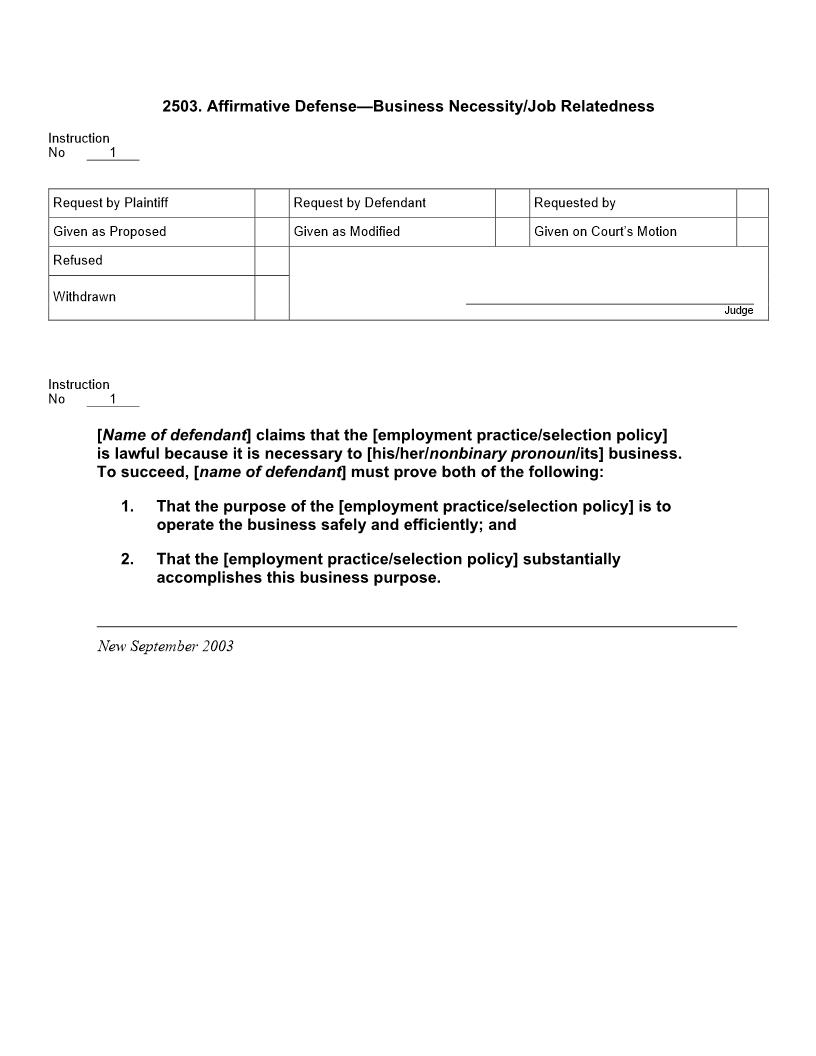 2503. Affirmative Defense Business Necessity or Job Relatedness | Pdf Docx | Jury Instructions