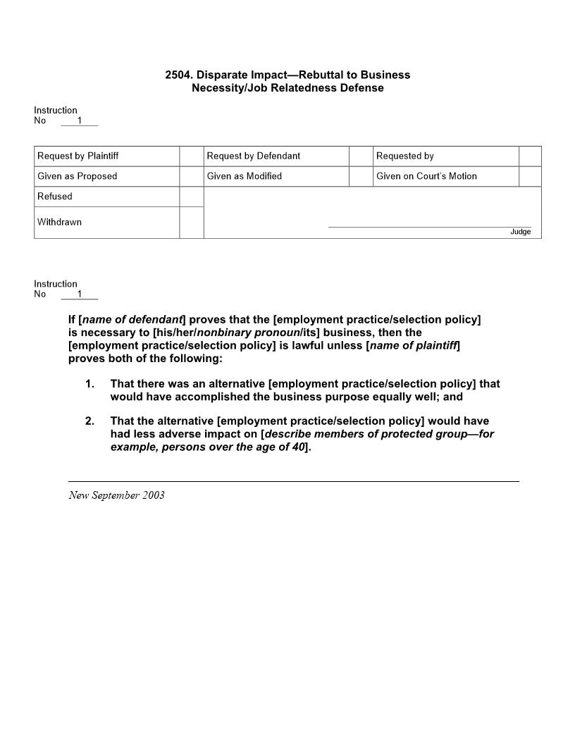 2504. Disparate Impact Rebuttal to Business Necessity Job Relatedness Defense | Pdf Docx | Jury Instructions
