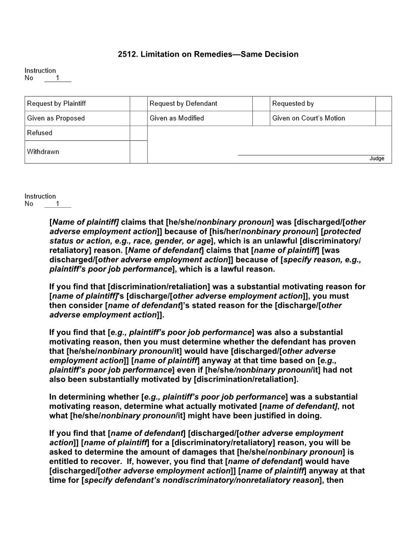 2512. Limitation on Remedies Same Decision | Pdf Docx | Jury Instructions