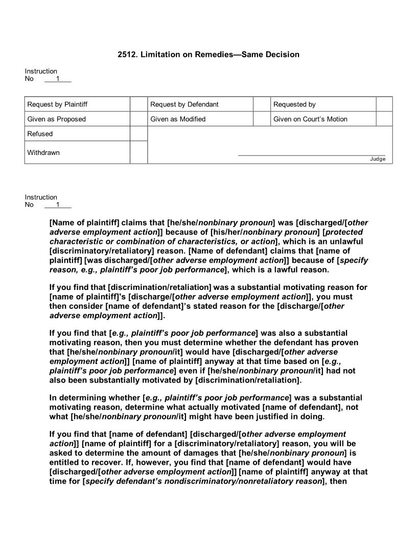 2512. Limitation on Remedies Same Decision | Pdf Docx | Jury Instructions
