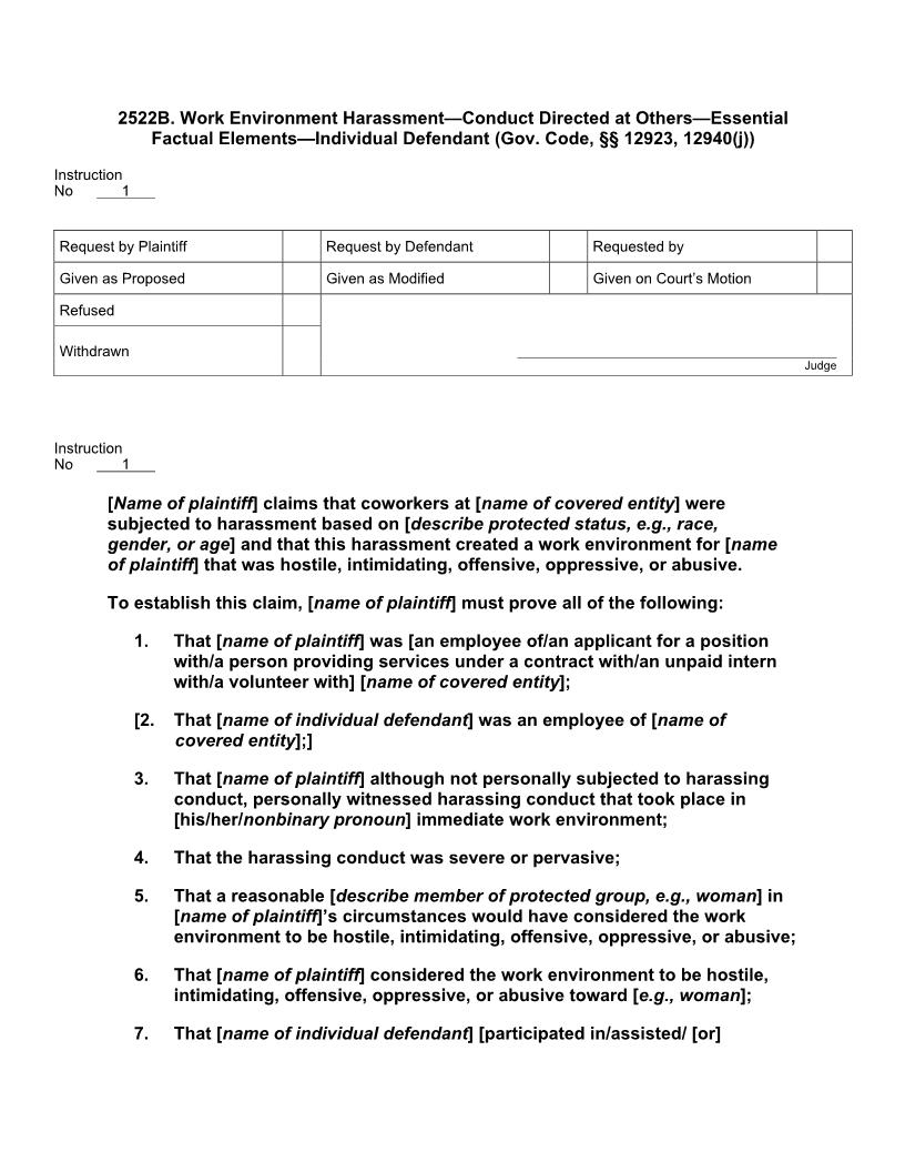 2522B. Work Environment Harassment Cond Dir at Others Ess Fact Els Individual Deft | Pdf Docx | Jury Instructions