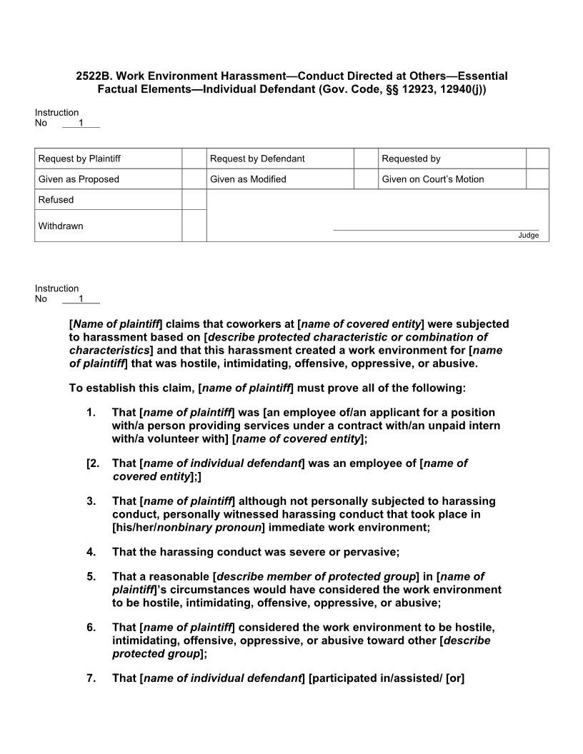 2522B. Work Environment Harassment Cond Dir at Others Ess Fact Els Individual Deft | Pdf Docx | Jury Instructions