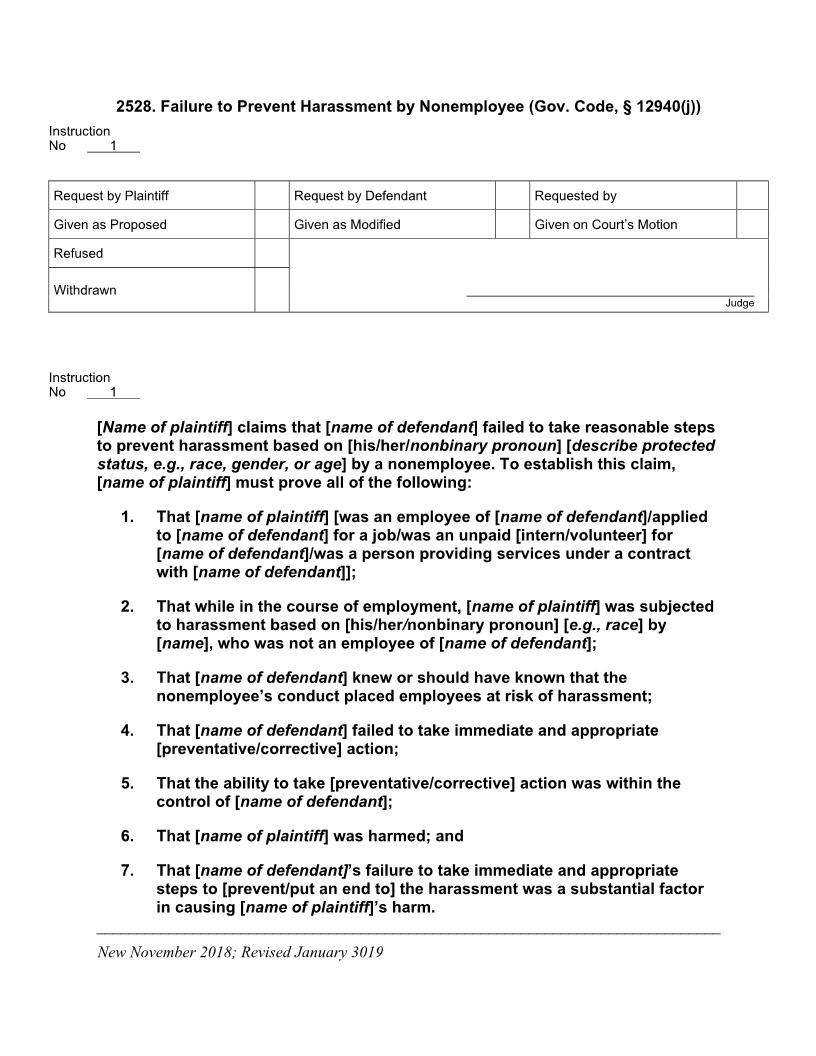 2528. Failure To Prevent Sexual Harassment By Nonemployee | Pdf Docx | Jury Instructions