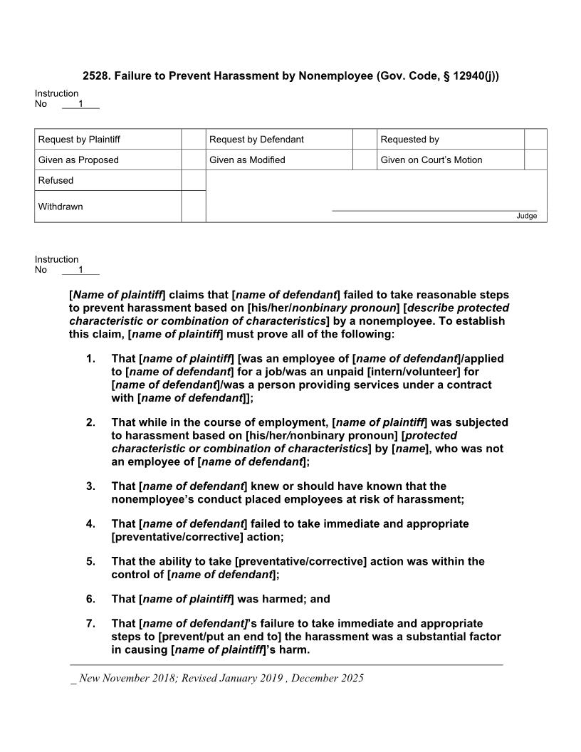 2528. Failure To Prevent Sexual Harassment By Nonemployee | Pdf Docx | Jury Instructions