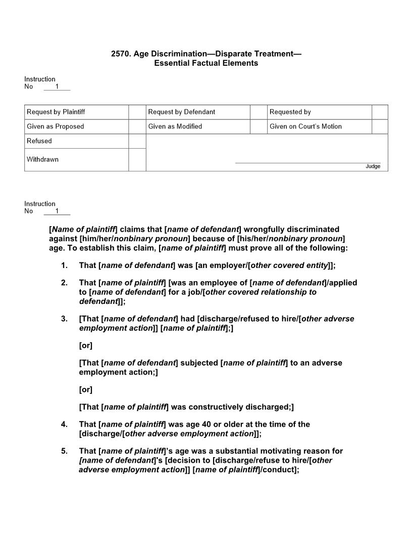 2570. Age Discrimination Disparate Treatment Essential Factual Elements | Pdf Docx | Jury Instructions