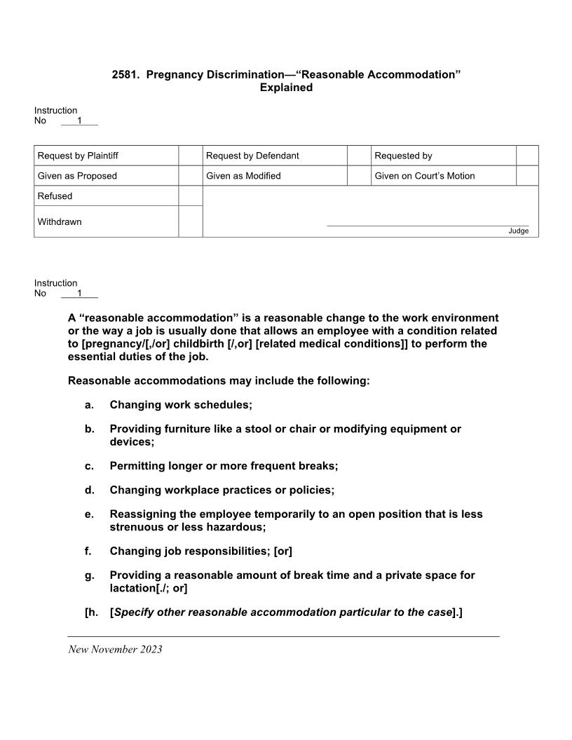2581. Pregnancy Discrimination Reasonable Accommodation Explained | Pdf Docx | Jury Instructions