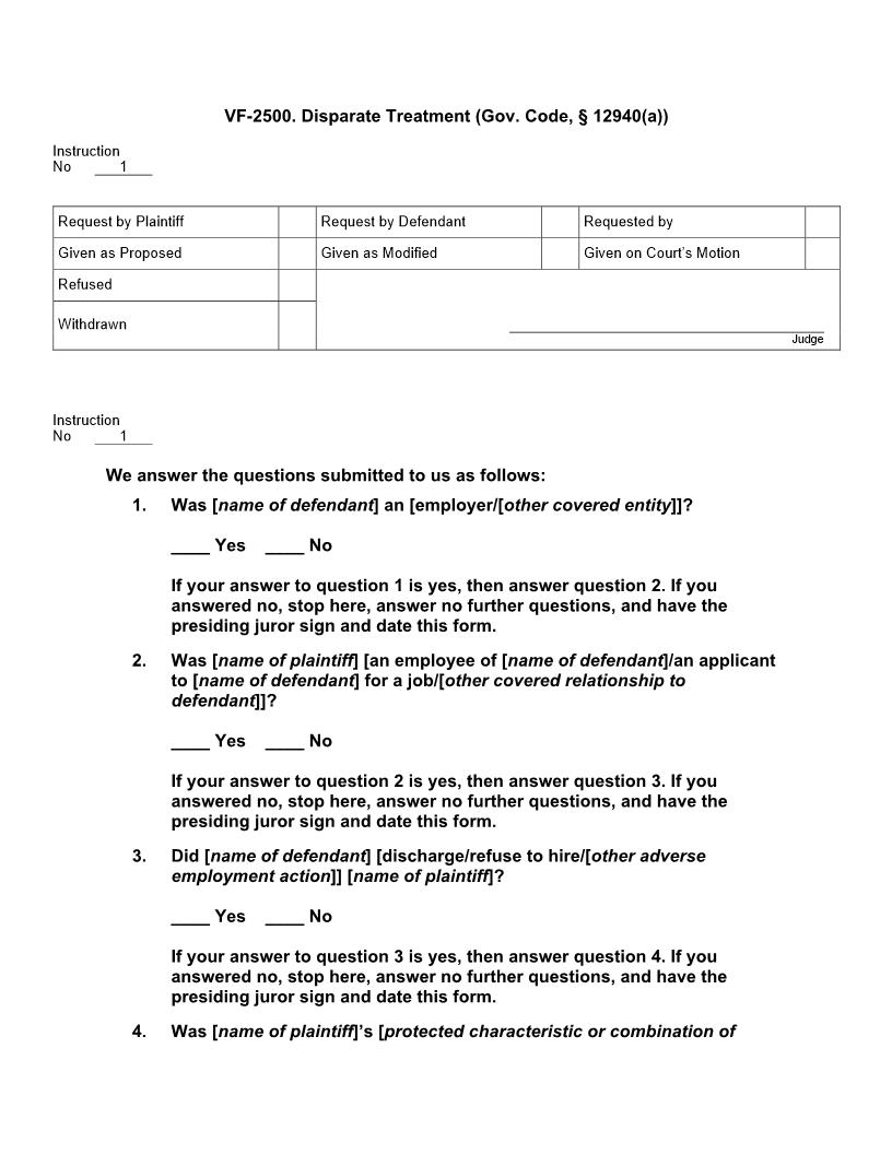 VF 2500. Disparate Treatment (Gov. Code, § 12940(a)) | Pdf Doc Docx | Jury Instructions