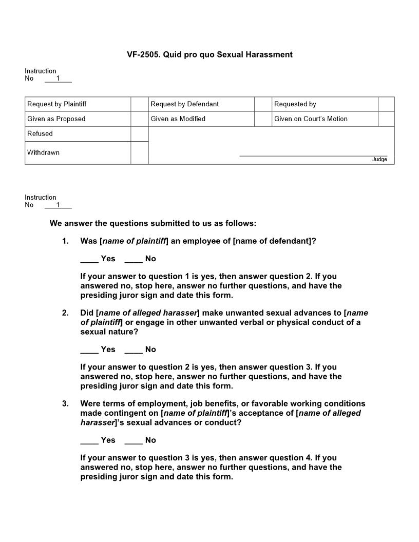 VF 2505. Quid pro quo Sexual Harassment | Pdf Doc Docx | Jury Instructions