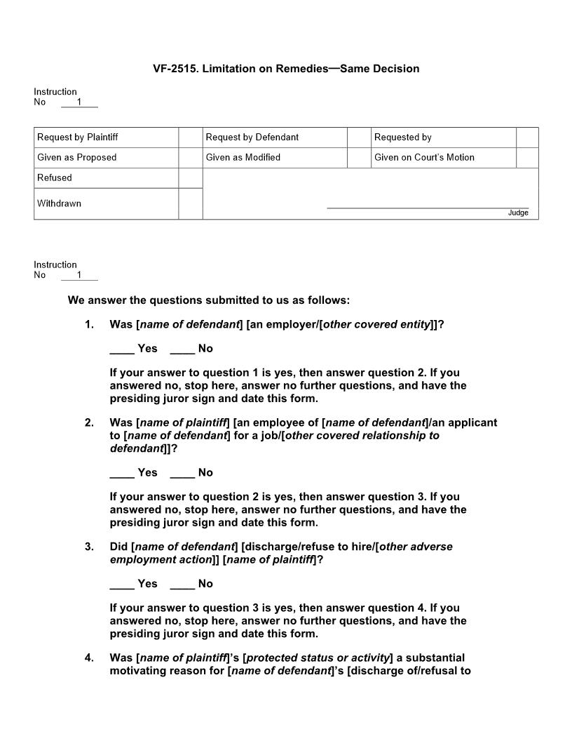 VF 2515. Limitation on Remedies Same Decision | Pdf Doc Docx | Jury Instructions