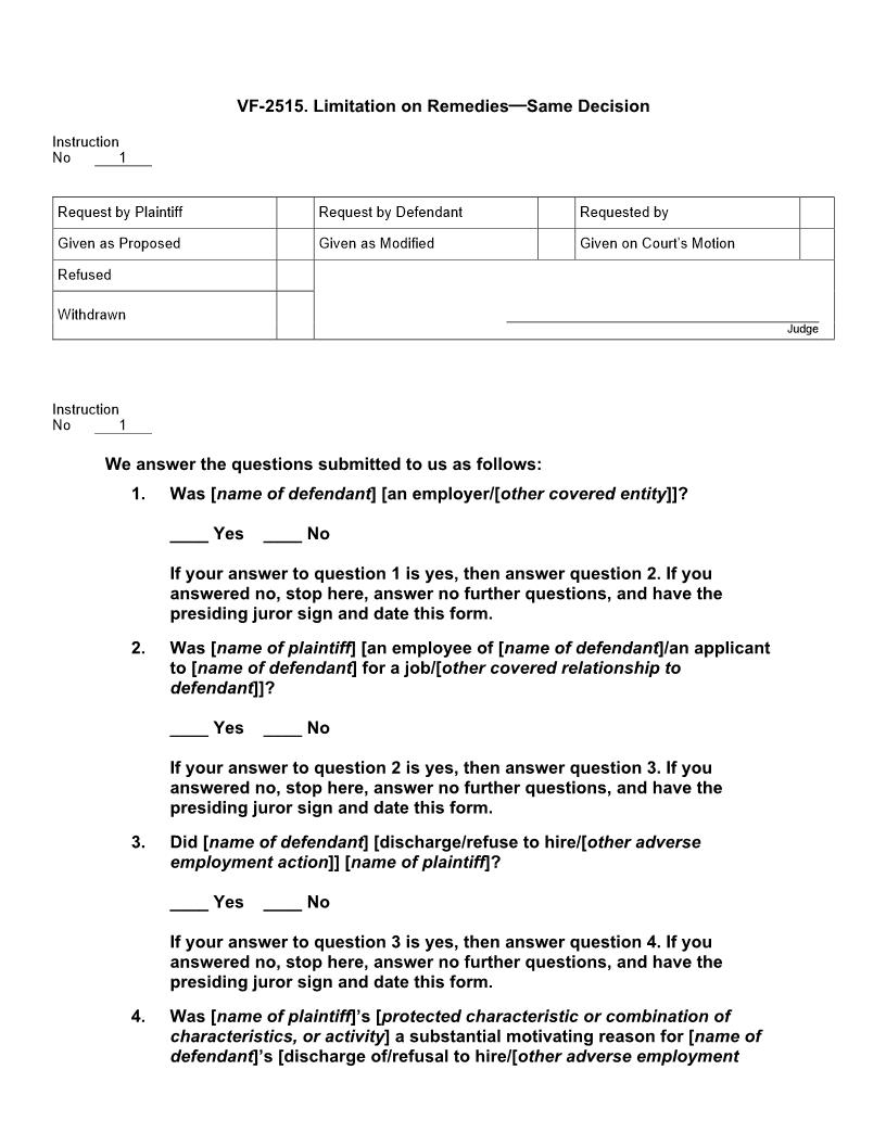 VF 2515. Limitation on Remedies Same Decision | Pdf Doc Docx | Jury Instructions
