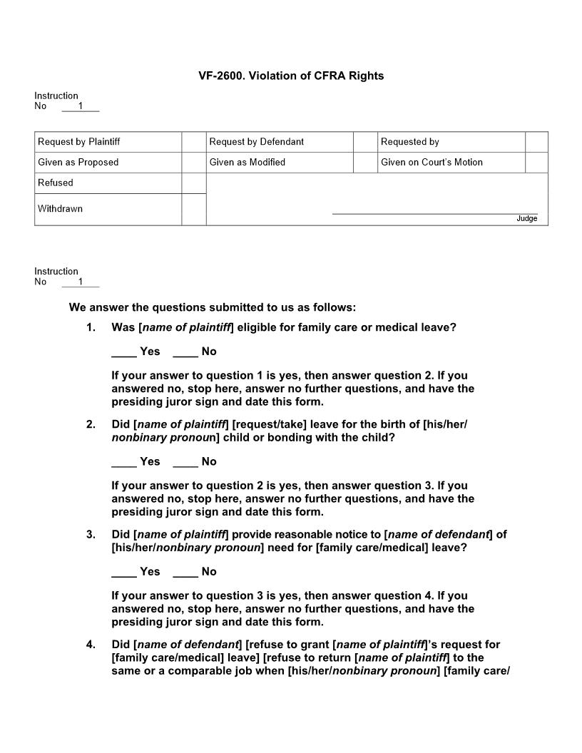 VF 2600. Violation of CFRA Rights | Pdf Docx | Jury Instructions