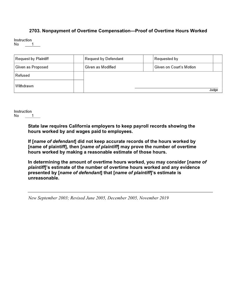 2703. Nonpayment Of Overtime Compensation Proof Of Overtime Hours Worked | Pdf Docx | Jury Instructions