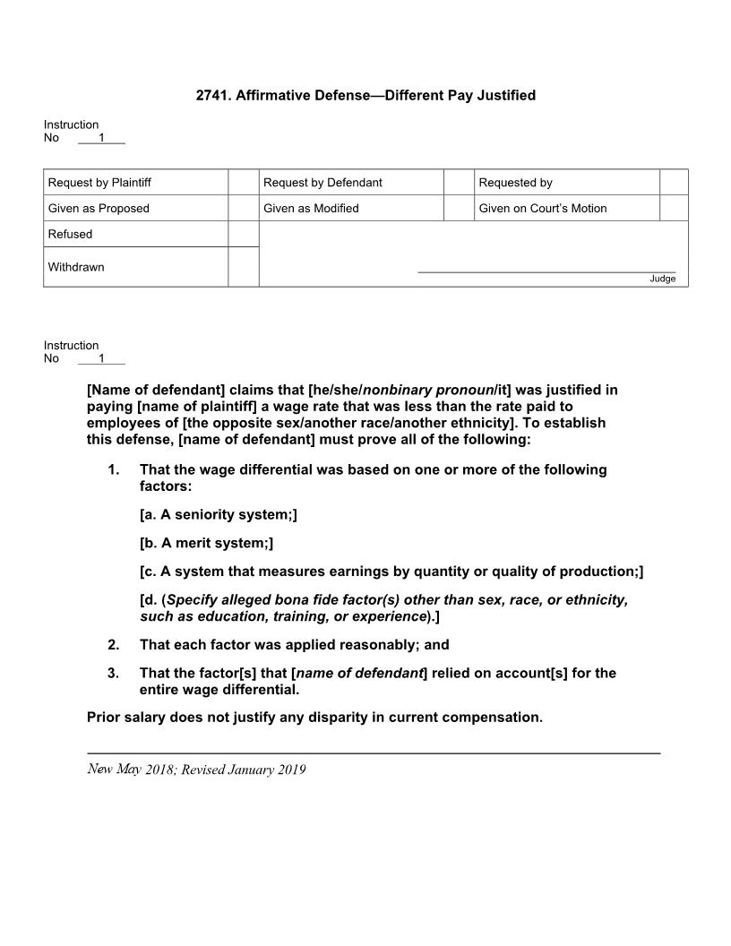 2741. Affirmative Defense Different Pay Justified | Pdf Docx | Jury Instructions