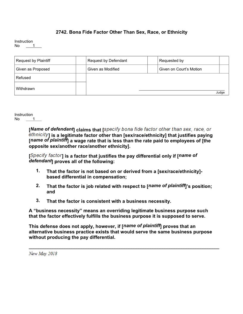 2742. Bona Fide Factor Other Than Sex Race or Ethnicity | Pdf Docx | Jury Instructions