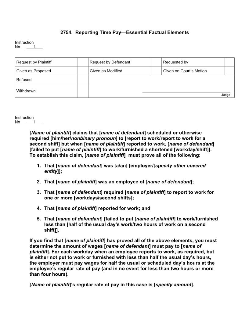 2754. Reporting Time Pay Essential Factual Elements | Pdf Docx | Jury Instructions