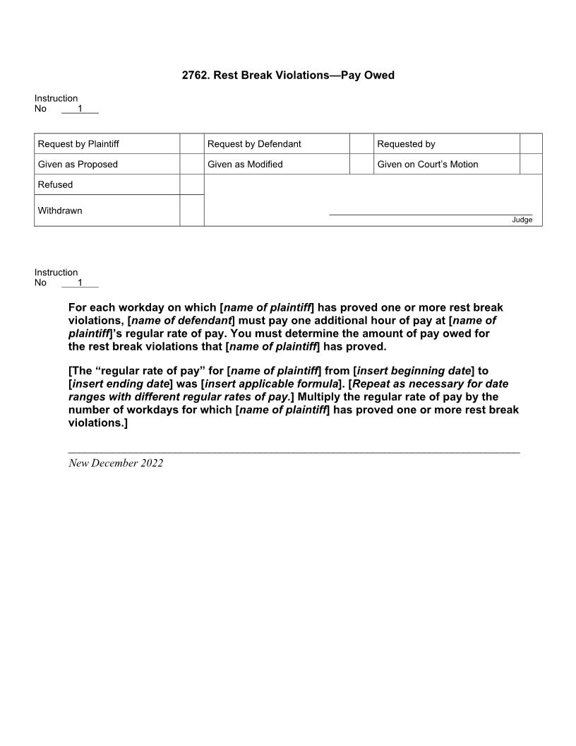 2762. Rest Break Violations Pay Owed | Pdf Docx | Jury Instructions
