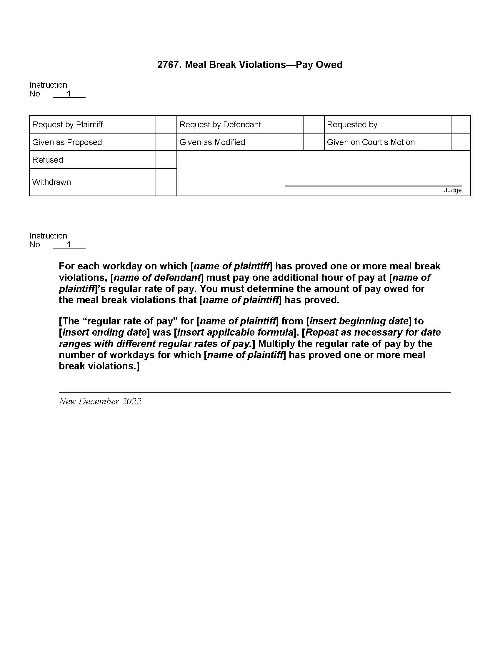 2767. Meal Break Violations Pay Owed | Pdf Docx | Jury Instructions