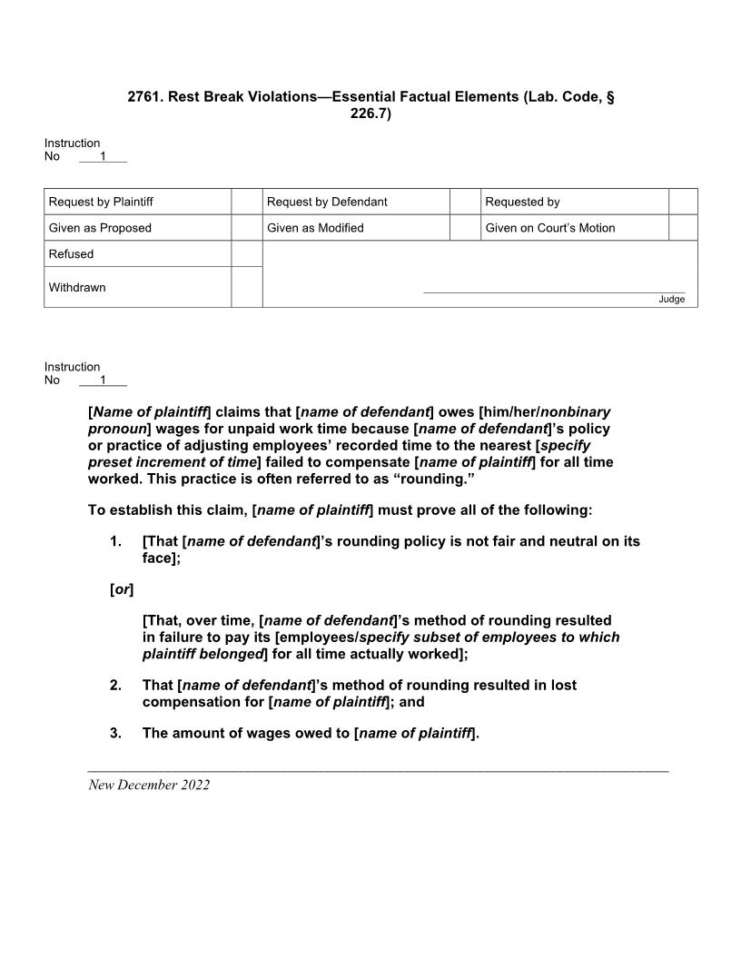 2775. Nonpayment Of Wages Under Rounding System Essential Factual Elements | Pdf Docx | Jury Instructions