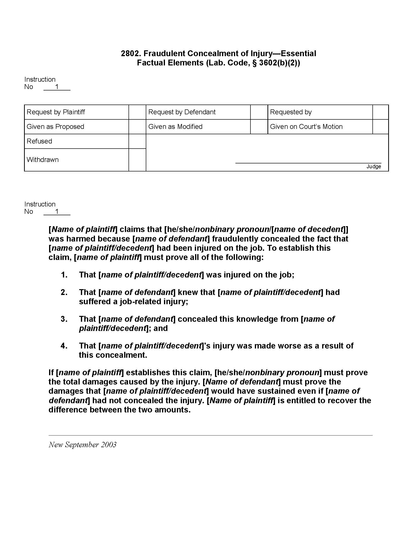 2802. Fraudulent Concealment of Injury Essential Factual Elements | Pdf Doc Docx | Jury Instructions