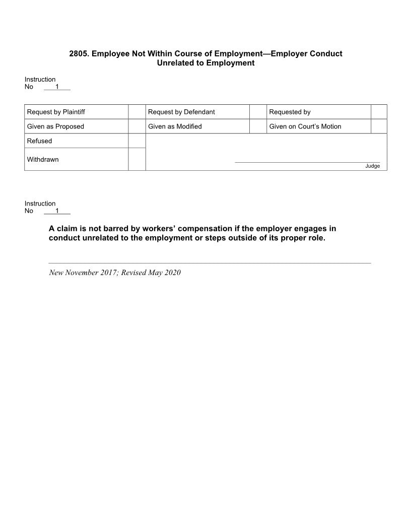 2805. Employee Not Within Course of Employment Employer Conduct Unrelated to Employment | Pdf Docx | Jury Instructions