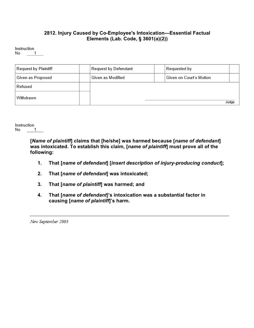 2812. Injury Caused By Co-Employees Intoxication Essential Factual Elements | Pdf Doc Docx | Jury Instructions