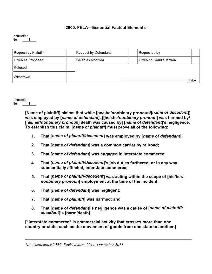 2900. FELA Essential Factual Elements | Pdf Docx | Jury Instructions