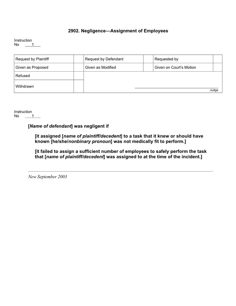 2902. Negligence Assignment of Employees | Pdf Docx | Jury Instructions