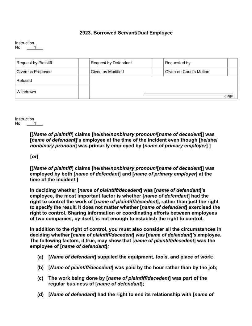 2923. Borrowed Servant or Dual Employee | Pdf Docx | Jury Instructions