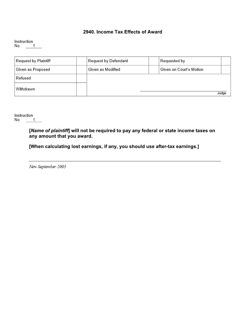 2940. Income Tax Effects of Award | Pdf Docx | Jury Instructions