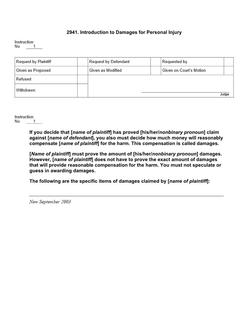 2941. Introduction to Damages for Personal Injury | Pdf Docx | Jury Instructions