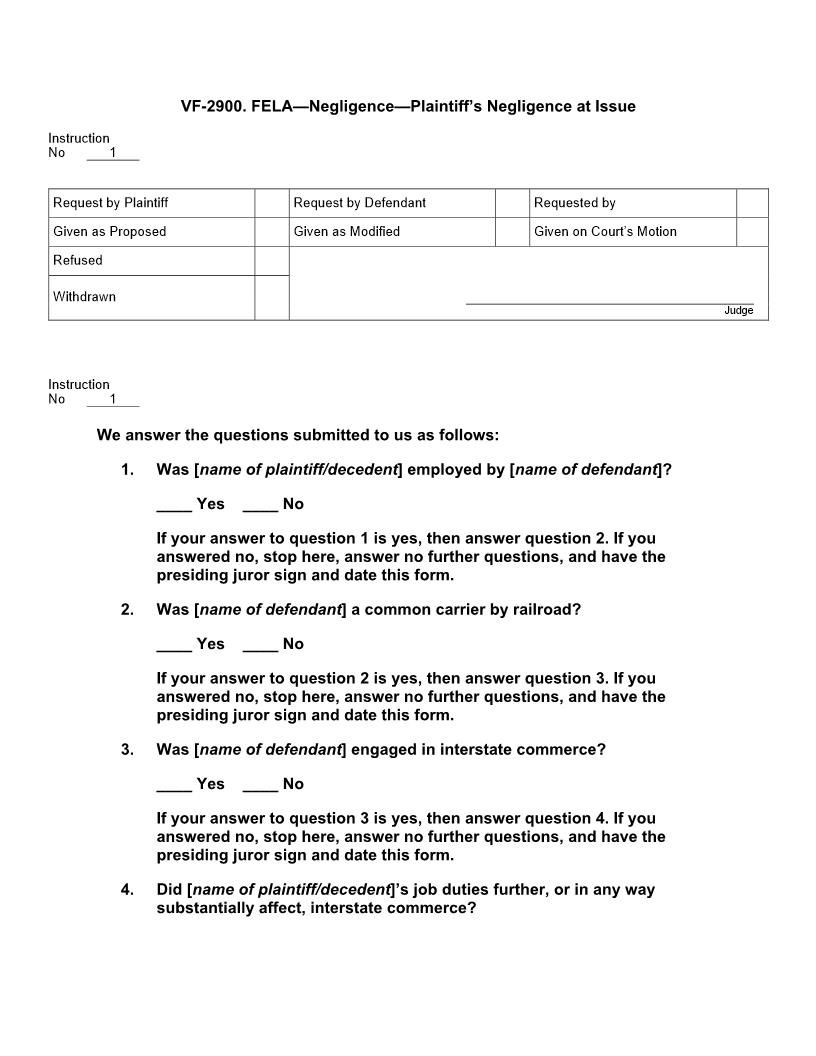 VF 2900. FELA Negligence Plaintiffs Negligence at Issue | Pdf Docx | Jury Instructions