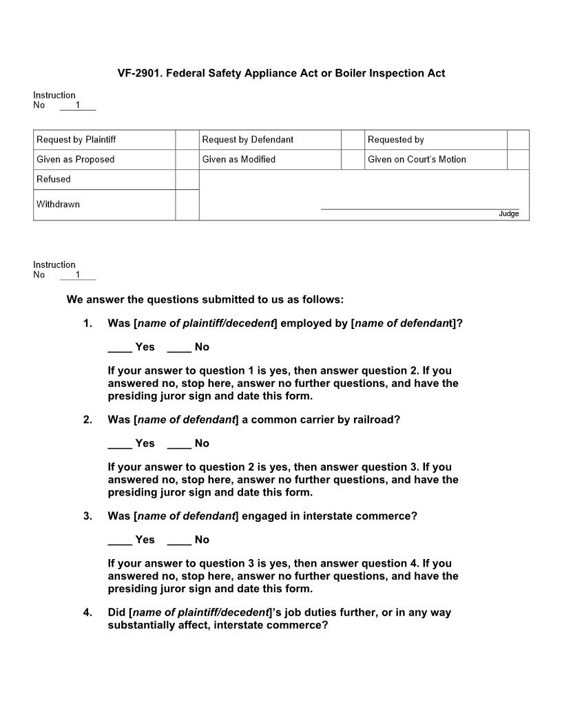 VF 2901. Federal Safety Appliance Act or Boiler Inspection Act | Pdf Docx | Jury Instructions